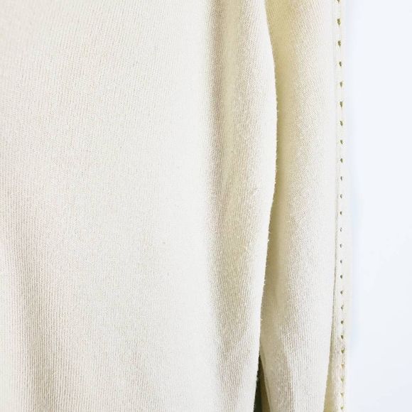 BCBG MAX AZRIA Canary Yellow Silk Eyelet Long Sleeve V Neck Knit Sweater Large - Picture 5 of 7